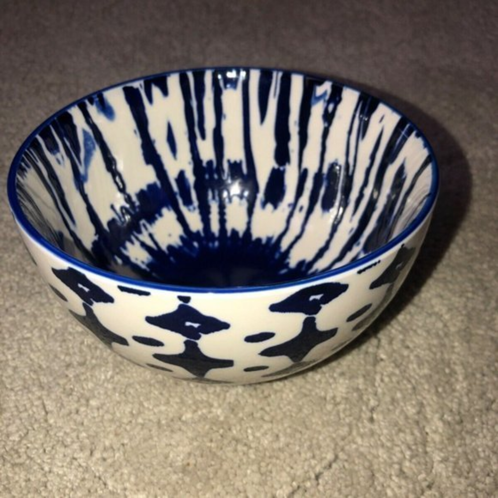 West‎ Elm Cereal Ice Crème Bowl Blue White